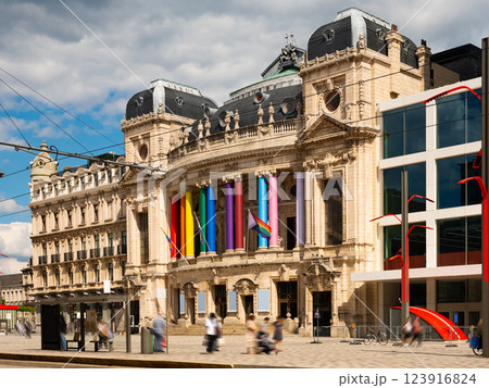 View of Flemish Opera house in Antwerp with colorful columns, Belgium View of Flemish Opera house in Antwerp with colorful columns, Belgium 123916824