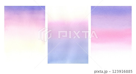 Purple blue pink yellow abstract background. Blurred vertical soft gradient from top to bottom of image. Set of watercolor patterns of gentle sunrise or sunset. Multicolor morning sky Purple blue pink yellow abstract background. Blurred vertical soft gradient from top to bottom of image. Set of watercolor patterns of gentle sunrise or sunset. Multicolor morning sky 123916885