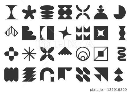 Collection of black abstract geometric shapes in a brutalist design style 123916890
