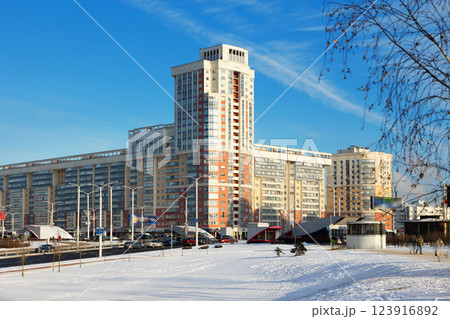 Modern multi-storey districts and neighborhoods in Belarusian capital - Malinovka district Modern multi-storey districts and neighborhoods in Belarusian capital - Malinovka district 123916892