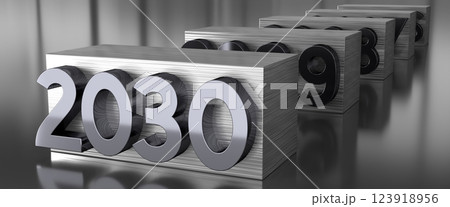 2030 - metal typographical concept - 3D illustration 123918956