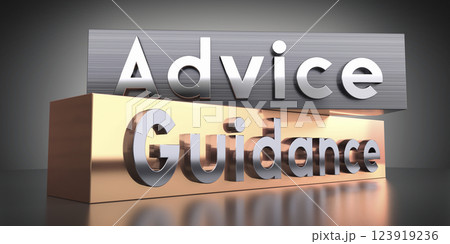 Advice, guidance - words on metal blocks - 3D illustration 123919236