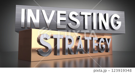 Investing, strategy - words on metal blocks - 3D illustration 123919348
