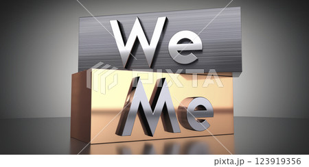 We, me - words on metal blocks - 3D illustration We, me - words on metal blocks - 3D illustration 123919356