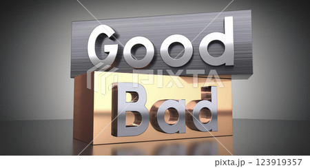 Good, bad - words on metal blocks - 3D illustration Good, bad - words on metal blocks - 3D illustration 123919357