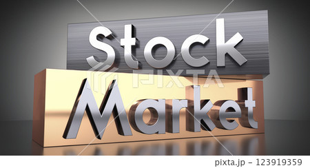 Stock market - words on metal blocks - 3D illustration 123919359