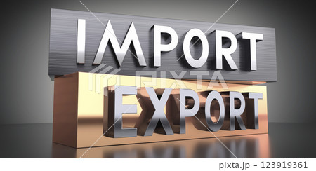 Import, export - words on metal blocks - 3D illustration Import, export - words on metal blocks - 3D illustration 123919361