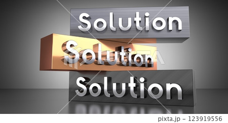 Solution - words on metal blocks - 3D illustration 123919556