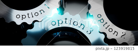 Option 1, 2, 3 - gears concept - 3D illustration Option 1, 2, 3 - gears concept - 3D illustration 123919815