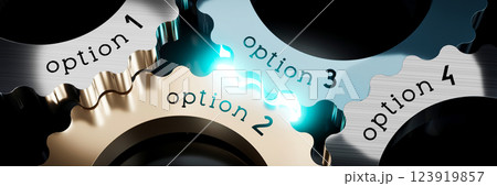 Option 1, 2, 3, 4 - gears concept - 3D illustration Option 1, 2, 3, 4 - gears concept - 3D illustration 123919857