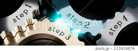 Steps 1, 2, 3, 4 - gears concept - 3D illustrationのイラスト素材 [123919874 ...