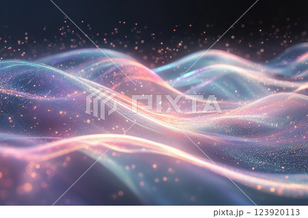Soft pastel waves of light create a tranquil and ethereal atmosphere in a serene environment 123920113