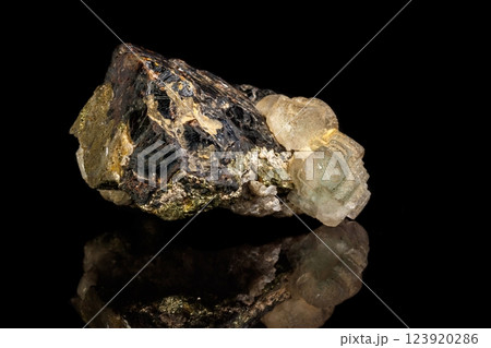 Macro of a mineral stone Sphalerite with fluorite and pyrite Macro of a mineral stone Sphalerite with fluorite and pyrite 123920286
