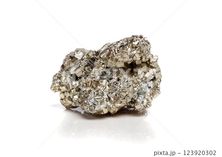 Macro mineral stone Pyrite gold on white background Macro mineral stone Pyrite gold on white background 123920302