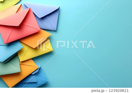 Colorful envelopes on a pastel background Colorful envelopes on a pastel background 123920621