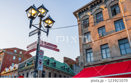 A Street Lamp in Old Montreal. Montreal, Quebec, Canada. 123921070