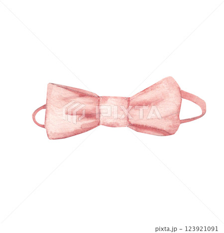 Headband with pink bow, baby girl Hair band. Hand drawn Watercolor illustration isolated on a white background. Infant accessory for invitations, Gender party, Baby shower, Greeting cards. 123921091