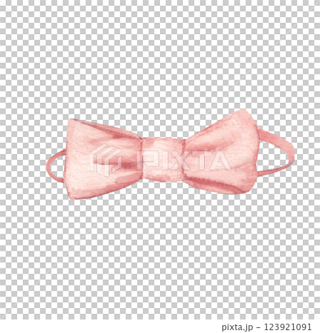 Headband with pink bow, baby girl Hair band. Hand drawn Watercolor illustration isolated on a white background. Infant accessory for invitations, Gender party, Baby shower, Greeting cards. 123921091