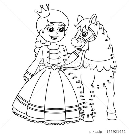 Dot to Dot Princess with Horse Isolated Coloring Dot to Dot Princess with Horse Isolated Coloring 123921451