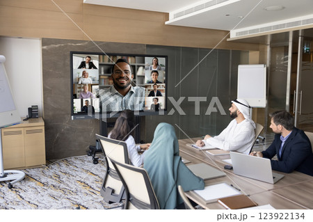 African businessman hold online meeting with shareholders African businessman hold online meeting with shareholders 123922134