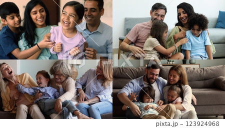 Multiethnic families play with cute little children a home 123924968
