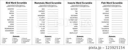 Animals Word Scramble and Puzzle, Collection of Insects, Mammals, Birds, Fish Leisure, Hobby and Fun Educational Game for Kids, Teens & Adults 123925154
