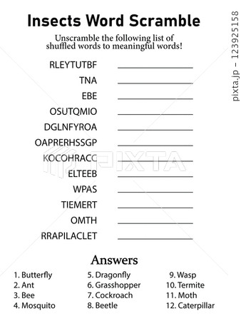 Insects Word Scramble and Puzzle, Animals Leisure, Hobby and Fun Educational Game for Kids, Teens and Adults Insects Word Scramble and Puzzle, Animals Leisure, Hobby and Fun Educational Game for Kids, Teens and Adults 123925158