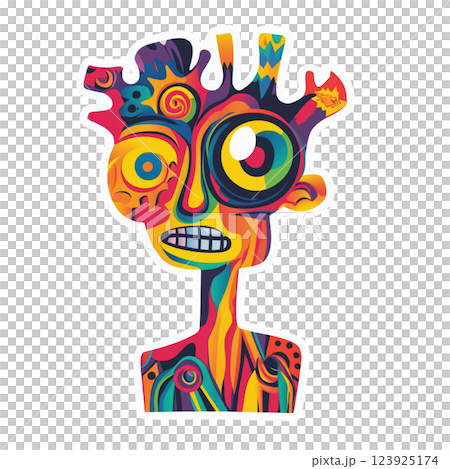 a colorful abstract figure with large eyes 123925174