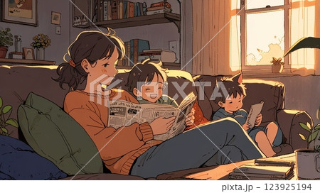 リビングで織りなす家族の絆と幸せな時間、心温まる団欒のひととき 123925194