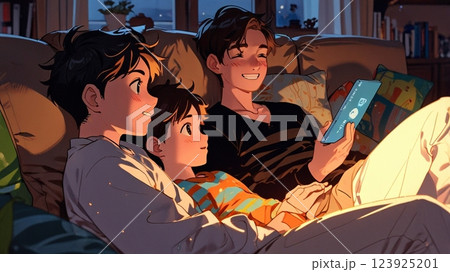 リビングで織りなす家族の絆と幸せな時間、心温まる団欒のひととき リビングで織りなす家族の絆と幸せな時間、心温まる団欒のひととき 123925201