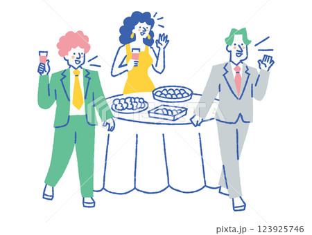 パーティで挨拶している男女3人_色 123925746