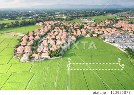 Land plot in aerial view and concept of real estate or property. 123925878