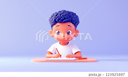 A focused Black boy doing homework Linear minimalistic illustration. A focused Black boy doing homework Linear minimalistic illustration. 123925897