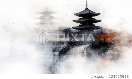 神社のある日本の風景 123925958