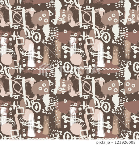 Abstract whimsical seamless pattern with hand drawn shapes 123926008