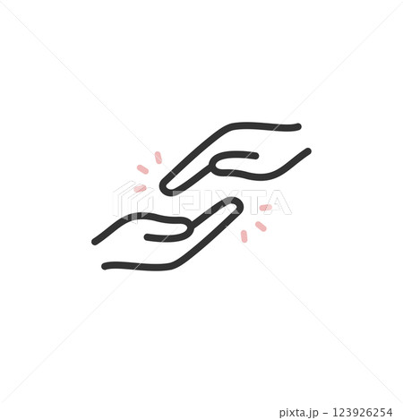 サポート・協力・パートナーの手を取るハンドアイコン (線画・シンプル) 123926254