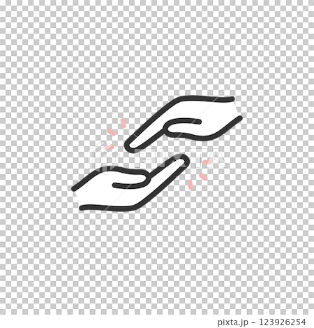 サポート・協力・パートナーの手を取るハンドアイコン (線画・シンプル) 123926254