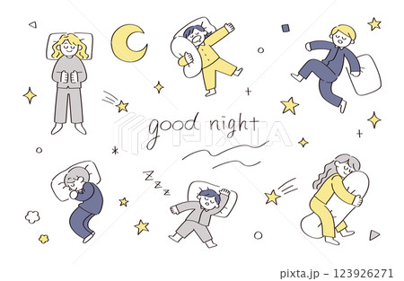 眠っている人のイラストセット 眠っている人のイラストセット 123926271
