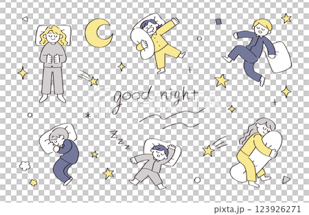 眠っている人のイラストセット 眠っている人のイラストセット 123926271