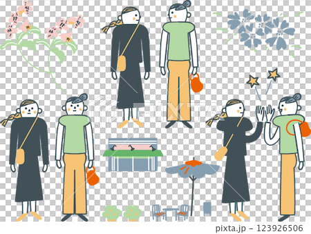 二人の親しい女性同士の友人　セットのストックイラスト素材 123926506