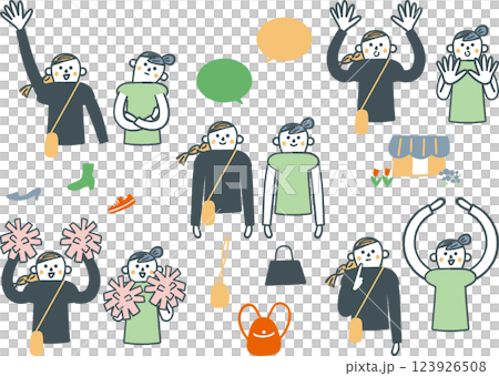 主に他者へのアプローチ　二人の女性の様々な表情　セットのストックイラスト素材 123926508