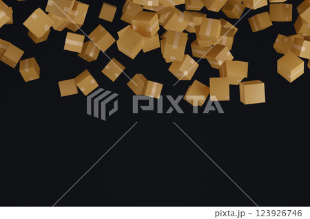 Group of cardboard parcel box levitaing in dark, shopping delivery shipping logistic 3D render Group of cardboard parcel box levitaing in dark, shopping delivery shipping logistic 3D render 123926746