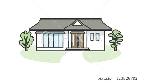 和風もしくは和モダンの平家の一軒家のイラスト 123926782