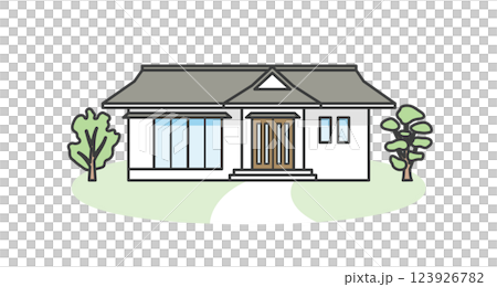 和風もしくは和モダンの平家の一軒家のイラスト 123926782