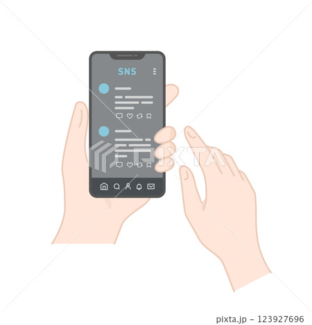 スマホでSNSのタイムラインをチェックするイラスト(線画・ダークモード) スマホでSNSのタイムラインをチェックするイラスト(線画・ダークモード) 123927696