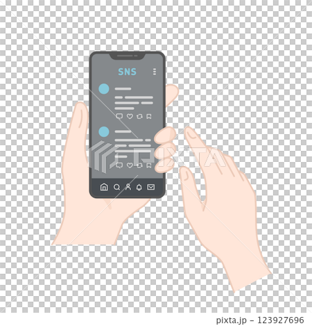 スマホでSNSのタイムラインをチェックするイラスト(線画・ダークモード) スマホでSNSのタイムラインをチェックするイラスト(線画・ダークモード) 123927696