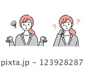 困っているビジネスパーソン女性の上半身セット 123928287