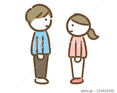 笑顔で向き合っている若い男女 123928330