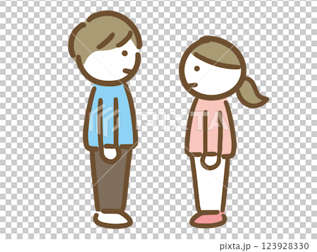 笑顔で向き合っている若い男女 123928330