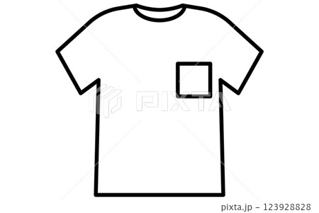 メンズのクルーネックTシャツ胸ポケットつき、白黒のシンプルな線画アイコン 123928828